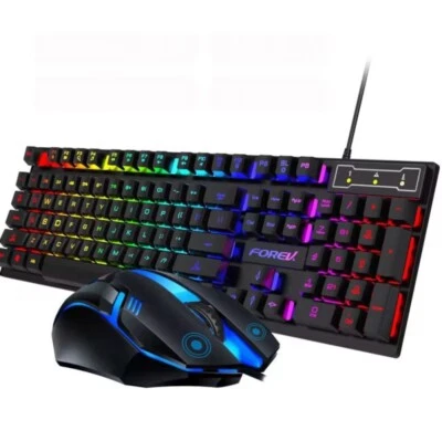 Gaming Wired Mechanical Keyboard&Mouse 104Keys with Rainbow Lighting - Image 1 of 4