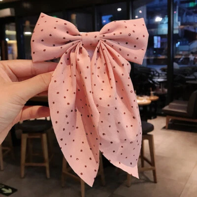 Polka Women Grip Hairpin Bow Sweet Dot Hair Girls Clip Barrettes Print Chiffon - Image 1 of 4