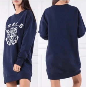 Polo Ralph Lauren Sweatshirt Dress Size Small Navy Blue Nautical Boat Life - Imagen 1 de 14