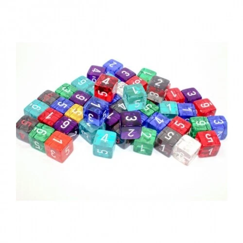 Juego de dados - Dados translúcidos D6 (50 X W6) en bolsa - Colores mezclados Foto 1 de 1
