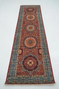 3 x 9 ft Red Turkish Mamluk Fine quality Hand knotted Medallion Runner Rug - Picture 1 of 17