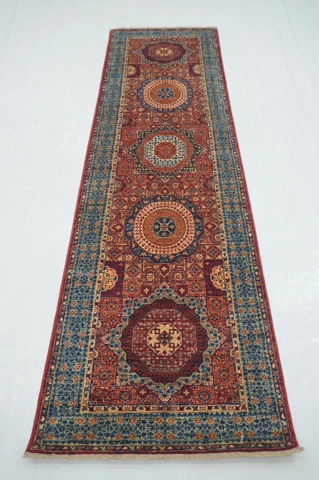 3 x 9 ft Red Turkish Mamluk Fine quality Hand knotted Medallion Runner Rug - Image 1 of 4