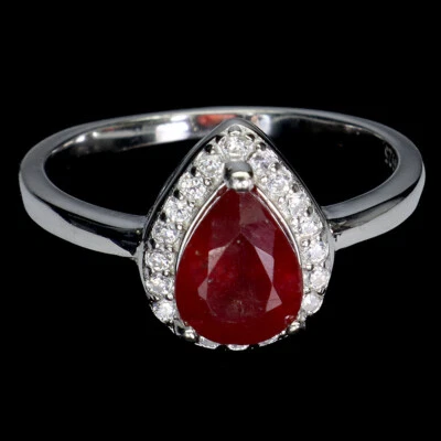 925 Sterling Silver Ring Pear Ruby 7x5mm Gemstone Jewelry Size 9 - Image 1 of 4