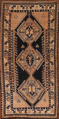 Vegetable Dye Navy Blue Qqashqaii Tribal Vintage Handmade Area Rug 4x8 Carpet Foto 1 de 4