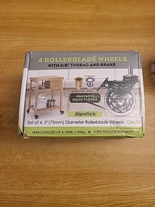 Cb693 Premium 3 Inch Rubber Caster Wheels With Brake 4 Pack 400lb Capacity Each - Picture 1 of 5