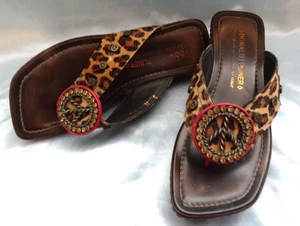 DONALD J PLINER Wedge/Platform Sandal 5M SIGN 2 Brown Animal Print Made in Italy - Picture 1 of 13