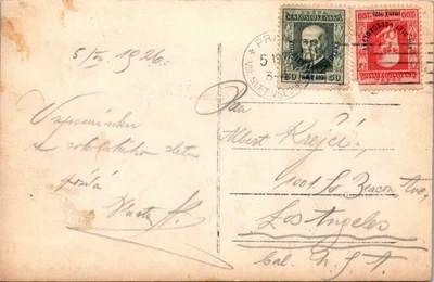 GOLDPATH: Czechoslovakia postcard 1926 to USA CV878_P01 - Image 1 of 2