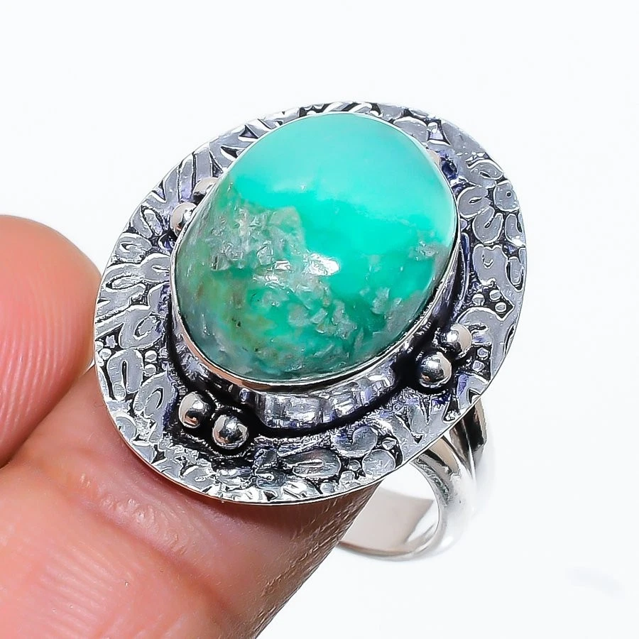 Natural Chrysoprase Gemstone 925 Sterling Silver Jewelry Ring Size 8.5 (US) - Image 1 of 1
