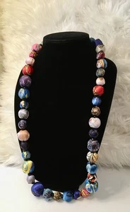 Collana di perline sciarpa di seta colorata brillante fatta artigianalmente 36" - Foto 1 di 10