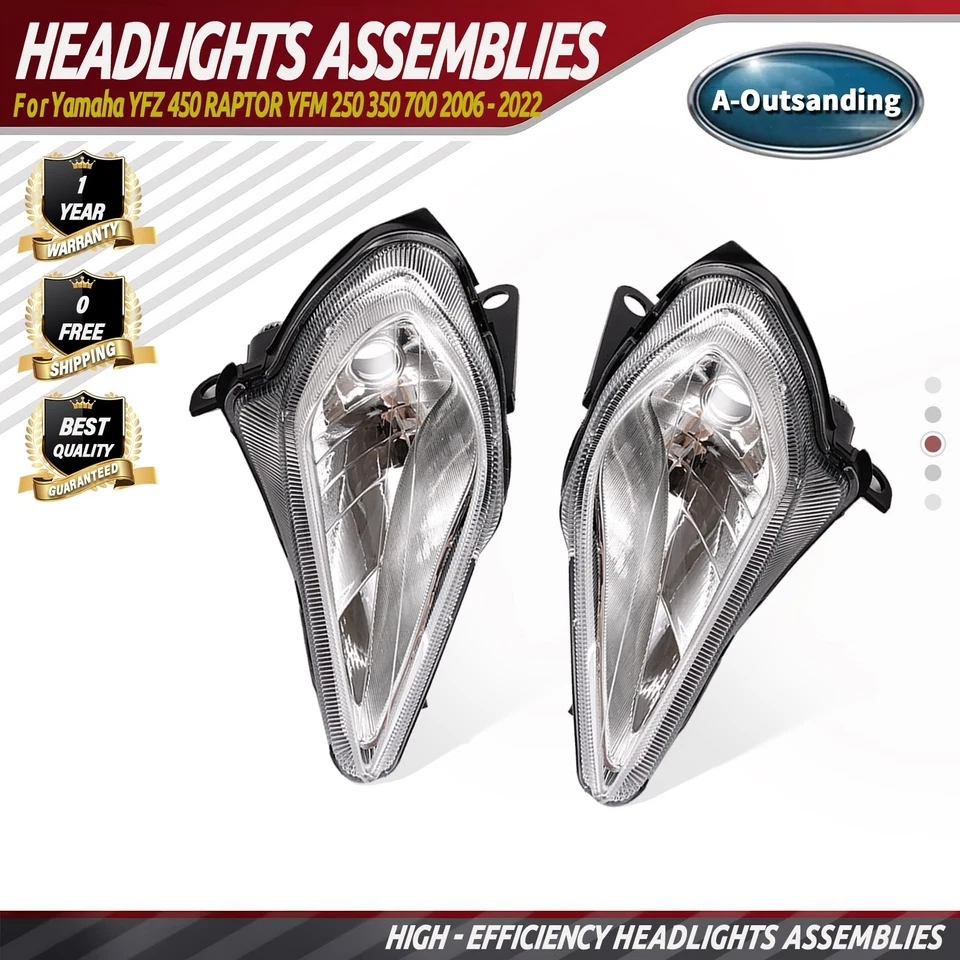 HEADLIGHTS ASSEMBLIES Fit For Yamaha YFZ 450 RAPTOR YFM 250 350 700 2006 - 2022 - Image 1 of 4