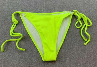 Bikini tejido acanalado corbata lateral anillo traje de baño pantalones mujer L amarillo neón brillante divertido Foto 1 de 4