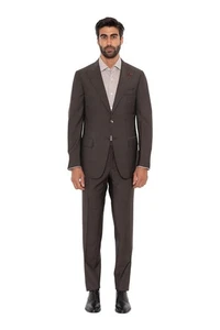 $6200 ISAIA NAPOLI Brown Hand-Sewn Solid Suit Fine Wool / Mohair Drop 7 Regular - Picture 1 of 10