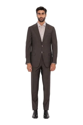 $6200 ISAIA NAPOLI Brown Hand-Sewn Solid Suit Fine Wool / Mohair Drop 7 Regular - Image 1 of 4