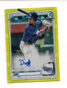 2020 Bowman Chrome Prospects Jhon Diaz Yellow Auto Refractor /75 #CPA-JDI - Picture 1 of 2