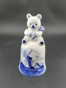 Campana mulino a vento orsacchiotto Delft vintage blu e bianca dipinta a mano Olanda olandese - Foto 1 di 8