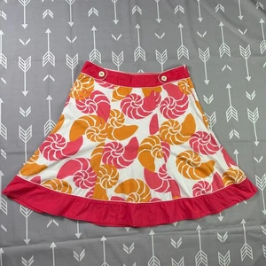 L.L.Bean A-Line Skirt Seashell Print Cotton Casual Pink Orange White Size 10 - Picture 1 of 7
