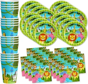 Safari Jungle Theme Birthday Party Decorations Tableware Set - Multicolor - Picture 1 of 7