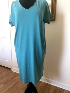 J. Jill Purejill Damen Lagenlook Kleid Tourquse Baumwolle Strick zwei Taschen L - Bild 1 von 7