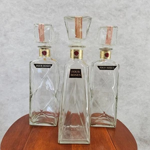 Vintage Four Roses Whiskey Decanter Set of 3 Empty Liquor Bottles with Stoppers - Picture 1 of 5
