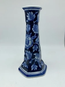 Porcelain Blue And White Candlestick Holder Taper Vintage - Picture 1 of 8