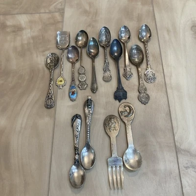 Lote de cuchara de recuerdo de 14 estados países plateada vintage Foto 1 de 4