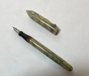 Vintage Antique Banker Green Marbled Plastic Fountain Pen Lever - Picture 1 of 12