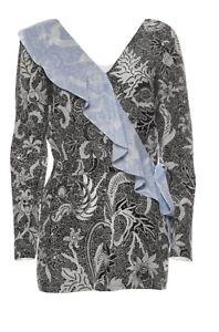 Diane von Furstenberg Ruffled Wrap-effect Printed Silk Romper US 0 UK 4 XXS XS