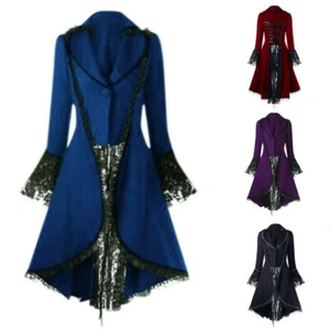 Retro Gothic Punk Rave waist Brocade Dress Jacket Long Coats Steampunk Victorian - Picture 1 of 13