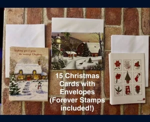 Christmas Cards With Envelopes Holiday Stamps ! Ready To Send! (15 Cards) - Picture 1 of 5