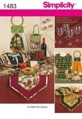 SIMPLICITY 1483 ENTERTAINMENT ACCESSORIES Sewing Pattern TABLE RUNNER TOTE COVER - Image 1 of 4
