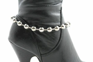 Women Casual Day Wear Boot Bracelet Silver Metal Chain Balls Anklet Charm Biker - Picture 1 of 12