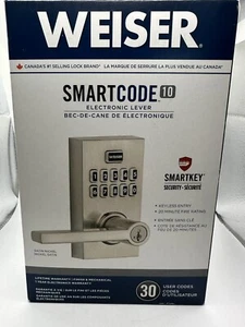 NEW! Weiser SmartCode 10 Electronic Lever Deadbolt Lock - Satin Nickel Finish - Picture 1 of 5