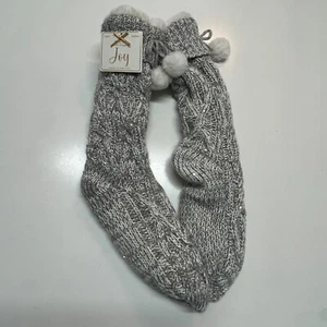 Joy Slipper Socks Womens 4-10 Grippers Gray White Sequins Thick Knit Warm Cozy - Picture 1 of 6