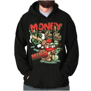 Urban Streetwear Money On My Mind Teddy Bear Hoodie Hooded Sweatshirt Men Women - Picture 1 of 7