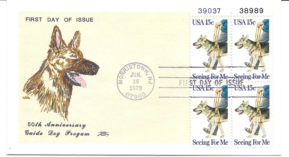 1787 Seeing Eye, Guide Dogs, Colonial, plate block, FDC - Image 1 of 1