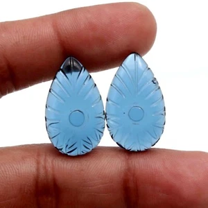 Carve Blue Hydro Quartz Loose Stone Cabochon 29 Carat Matching Pair - Picture 1 of 3
