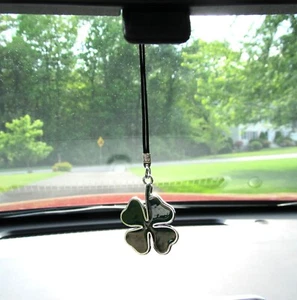 Shamrock 4 Leaf Clover Rear View Mirror hanging dangler - Irish good luck charm! - Bild 1 von 4