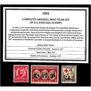 1931 Complete Year Set of Mint Vintage Commemorative U.S. Postage Stamps! MNH - Picture 1 of 1