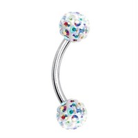 1 Pc Purple 16G wWith 5//16 8 mm Surgical Steel Curved Eyebrow Barbell Aurora Borealis Coating Acrylic Ball