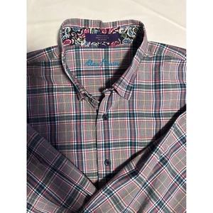Alan Flasser kariertes Button Down Hemd Langarm Paisley Besatz Freizeit - Bild 1 von 6