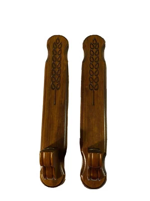 Wood Sconces 18" Brown Wall Candle Holders With Leaf Flower Fern Etched Design  - Image 1 of 4