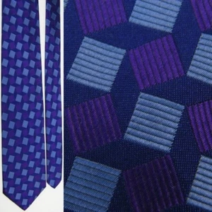 CORBATA CUELLO JOHN COMFORT PÚRPURA CIRUELA AZUL ACANALADO CUADRADOS RAYAS TODA SEDA - Imagen 1 de 1
