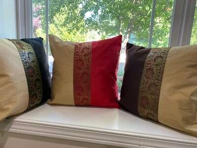 Pillow Cover Cushion Cover Silk 18 Inch Cover For 20 Inch Pillow Red Black Brown - Image 1 of 2