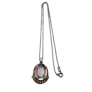 Vintage European 835 Silver Iris/Rainbow Glass Pendant Necklace (A4429) - Picture 1 of 6