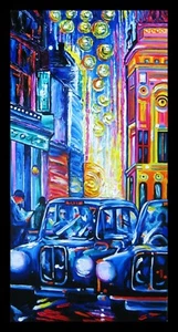 TAXI CABS PALETTE KNIFE TEXTURE OIL PAINTING ART BY IVETA - Picture 1 of 10