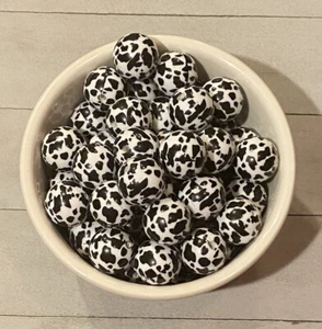 Cow Print Black and White 20mm Bubblegum Chunky Round Beads 30 Beads - Picture 1 of 2