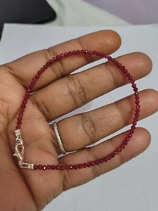red ruby Corundum gemstone 2mm round beads 925 fine silver string 5/11" bracelet - Picture 1 of 6