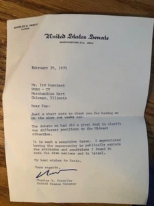 Carta firmada con membrete del Senado de los Estados Unidos estacionario Charles Percy a Irv Kupcinet - Imagen 1 de 1