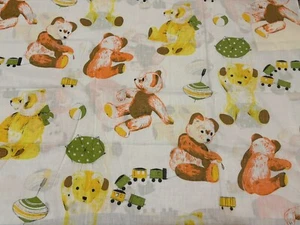 Vintage 70s 80s Retro Kids Cartoon Bear Fabric 1 Yard - Picture 1 of 11