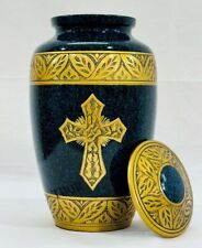 Cremation Urn Aluminum 10" Blue & Gold church cross Marine urns for Cremated Hum